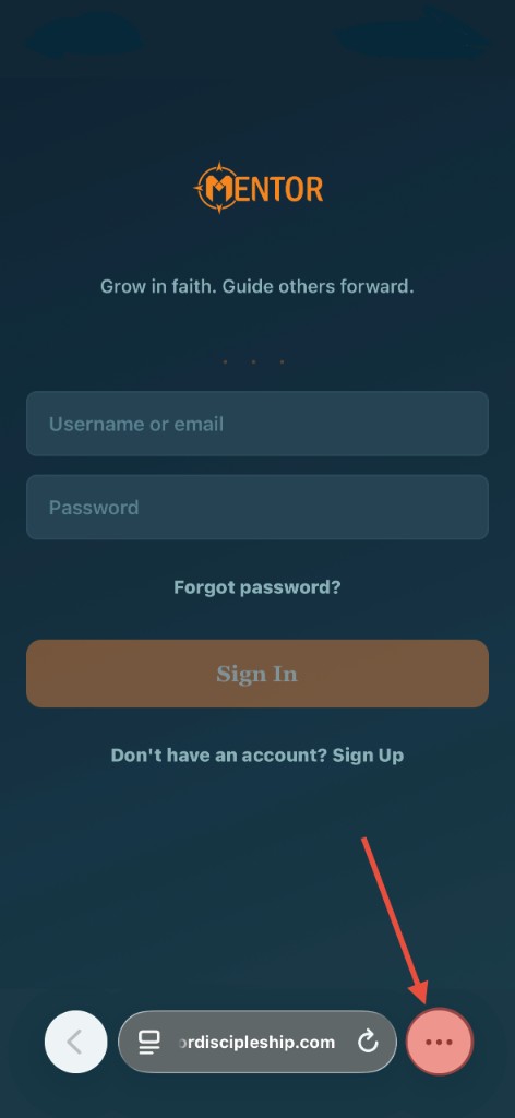 Mobile browser with three-dot menu button highlighted